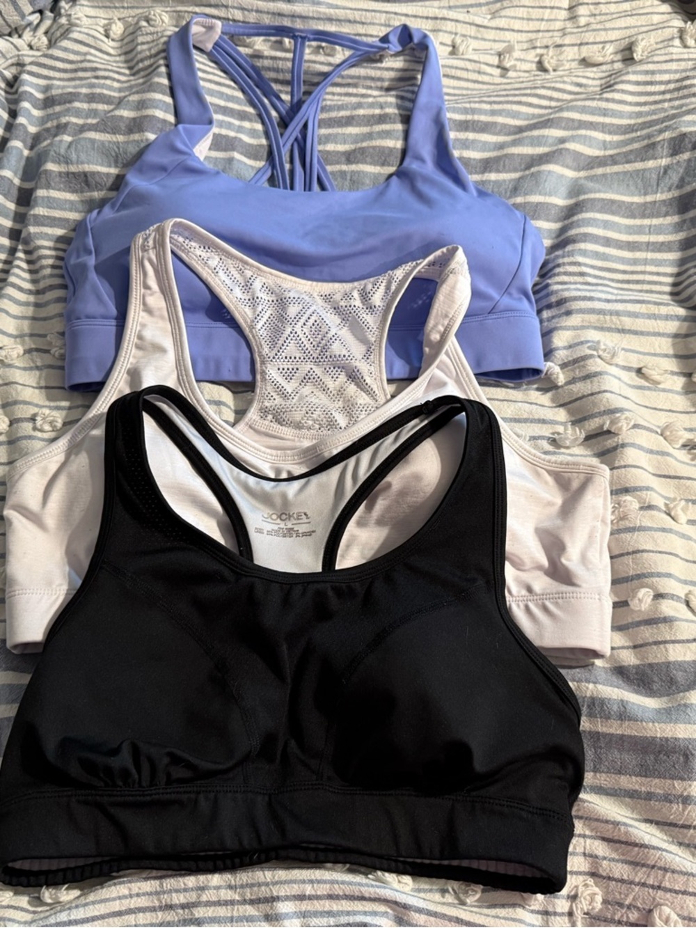 ZYIA Sports Bra Trio - Lavender, White & Black